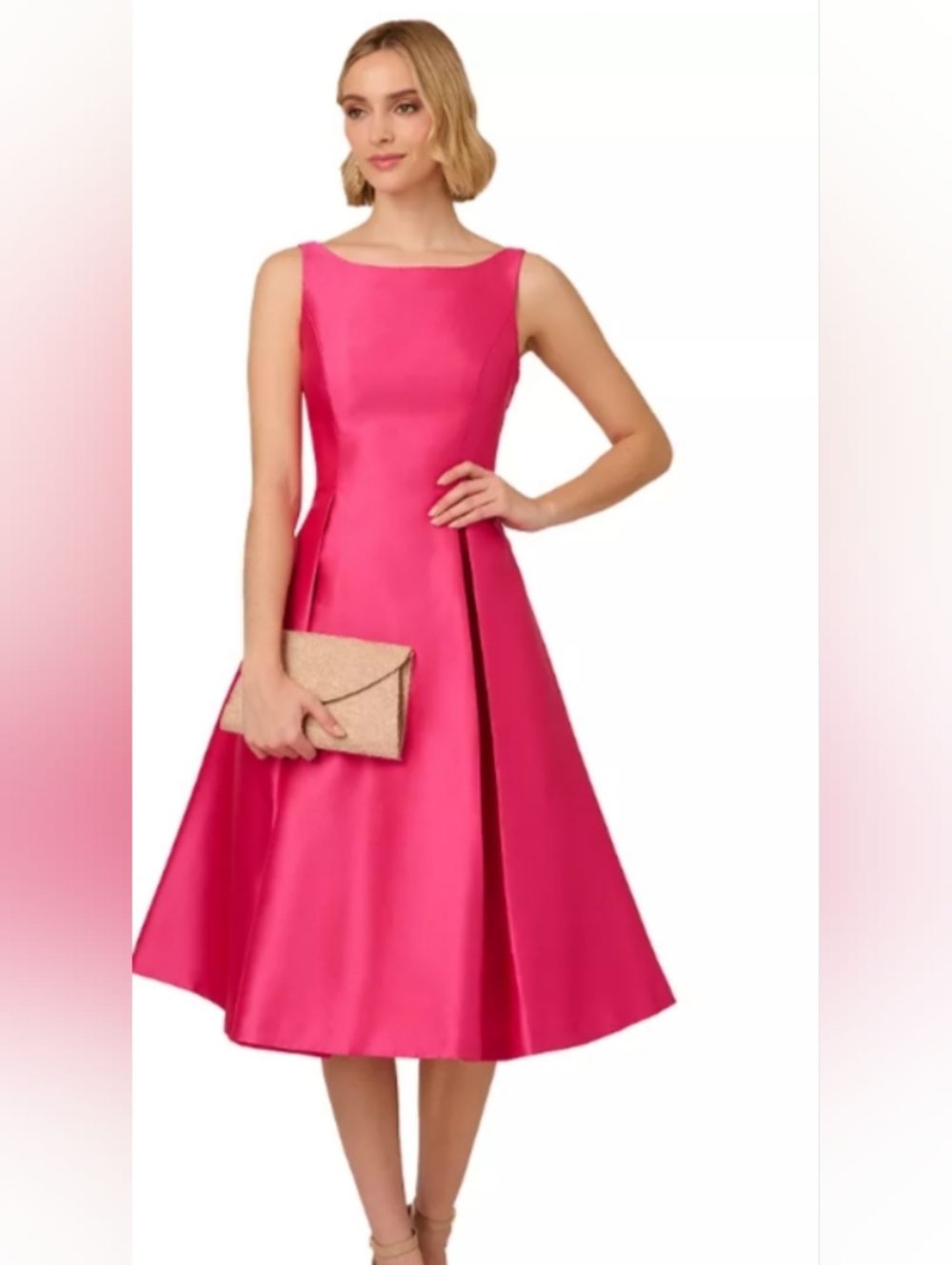 Adrianna Papell Hot Pink Sleeveless Midi Dress